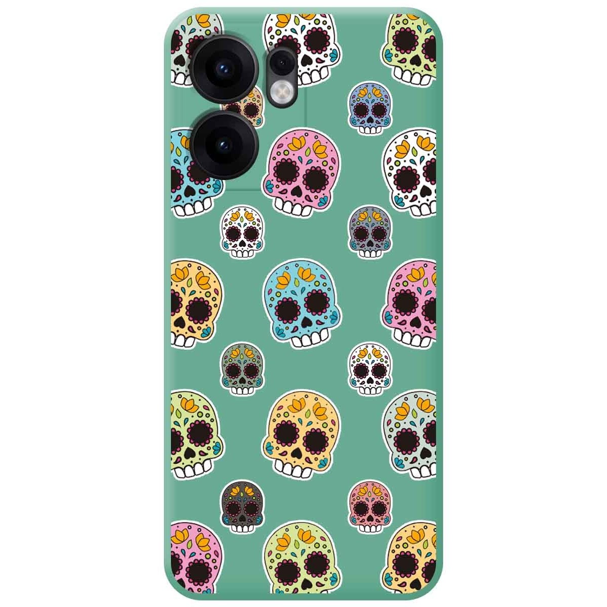 Funda Silicona Líquida Verde para Oppo Reno 13FS 4G / 13 FS 5G diseño Catrina Dibujos