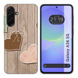 Funda Silicona para Samsung Galaxy A36 5G diseño Corazones Madera Dibujos