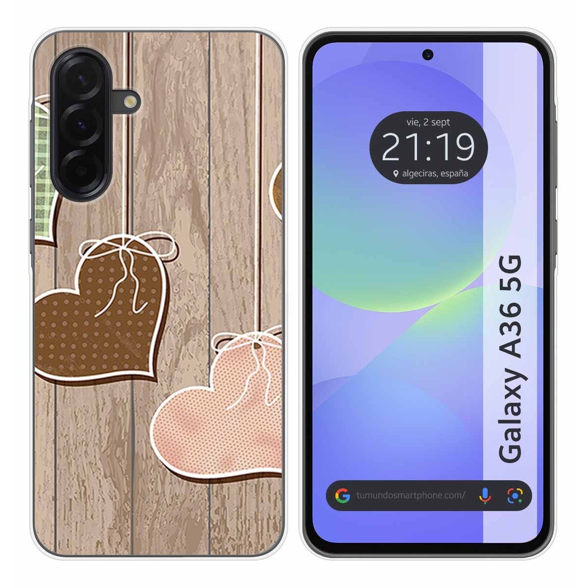 Funda Silicona para Samsung Galaxy A36 5G diseño Corazones Madera Dibujos