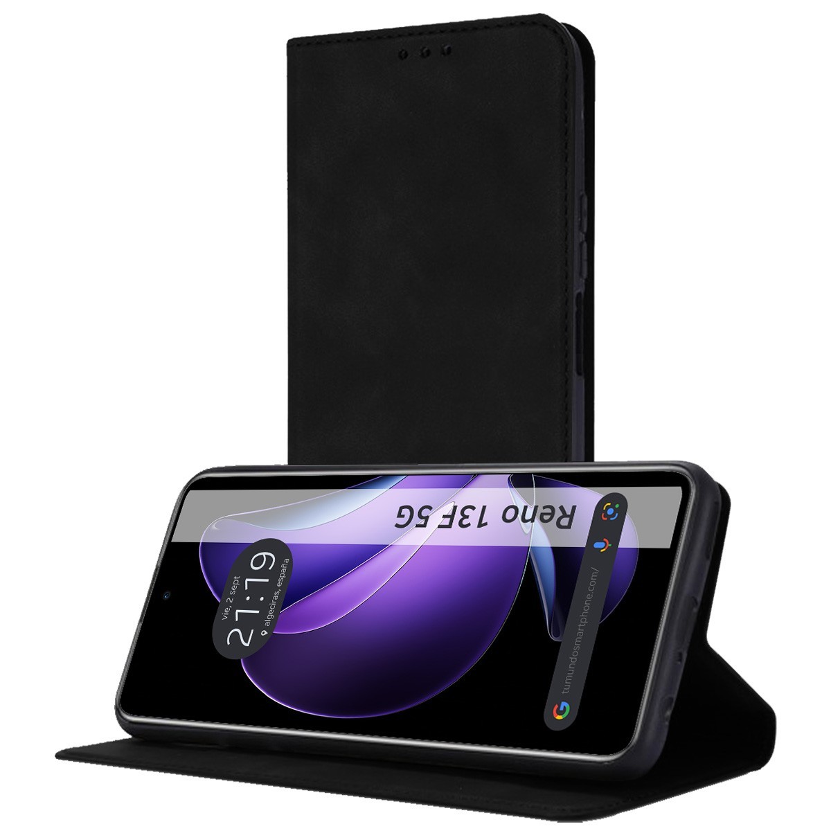 Funda Libro de Polipiel con tarjetero para Oppo Reno 13F 4G / 13 F 5G color Negra