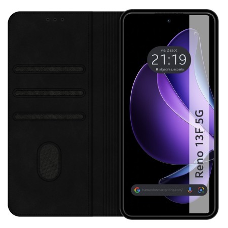 Funda Libro de Polipiel con tarjetero para Oppo Reno 13F 4G / 13 F 5G color Negra