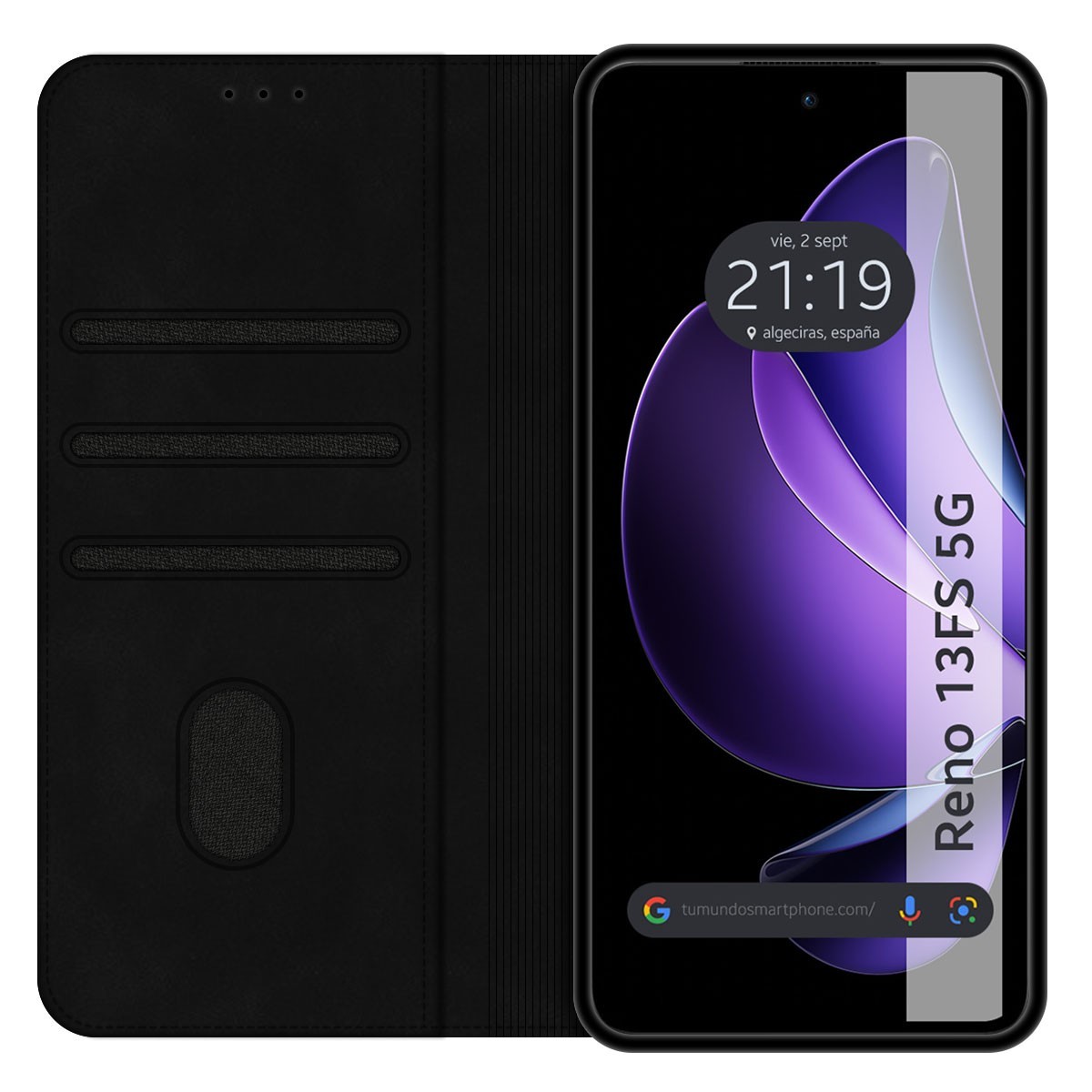 Funda Libro de Polipiel con tarjetero para Oppo Reno 13FS 4G / 13 FS 5G color Negra