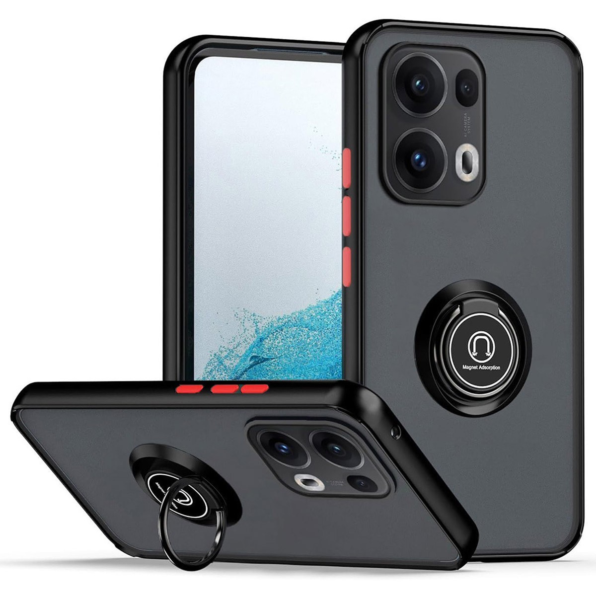 Funda Mate con Borde Negro y Anillo Giratorio 360 para Oppo Reno 13 Pro 5G