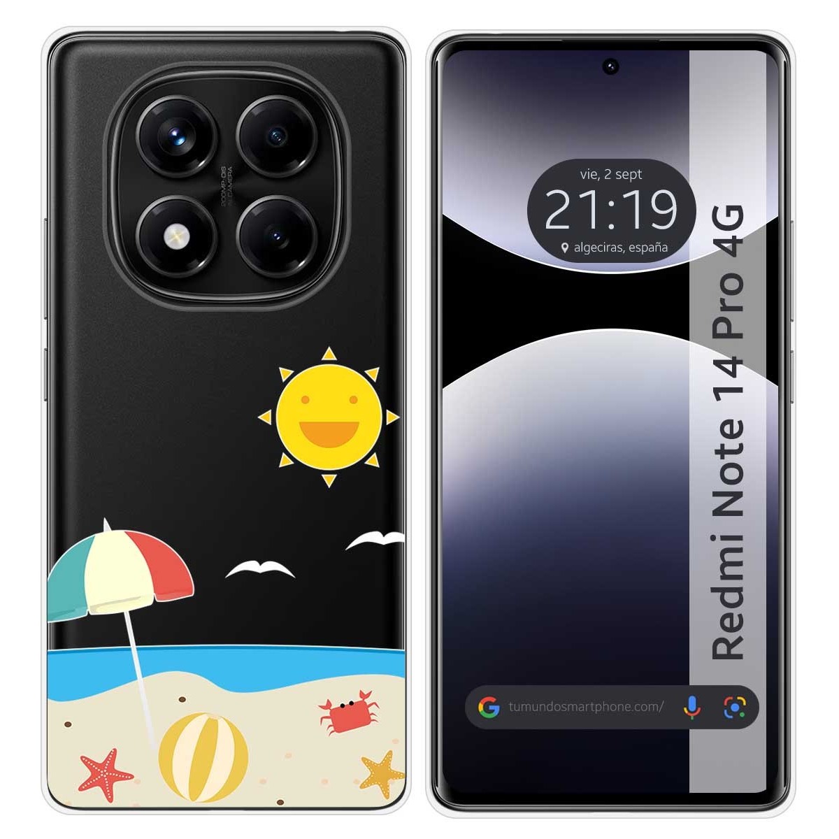 Funda Silicona Transparente para Xiaomi Redmi Note 14 Pro 4G diseño Playa Dibujos