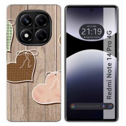 Funda Silicona para Xiaomi Redmi Note 14 Pro 4G diseño Corazones Madera Dibujos