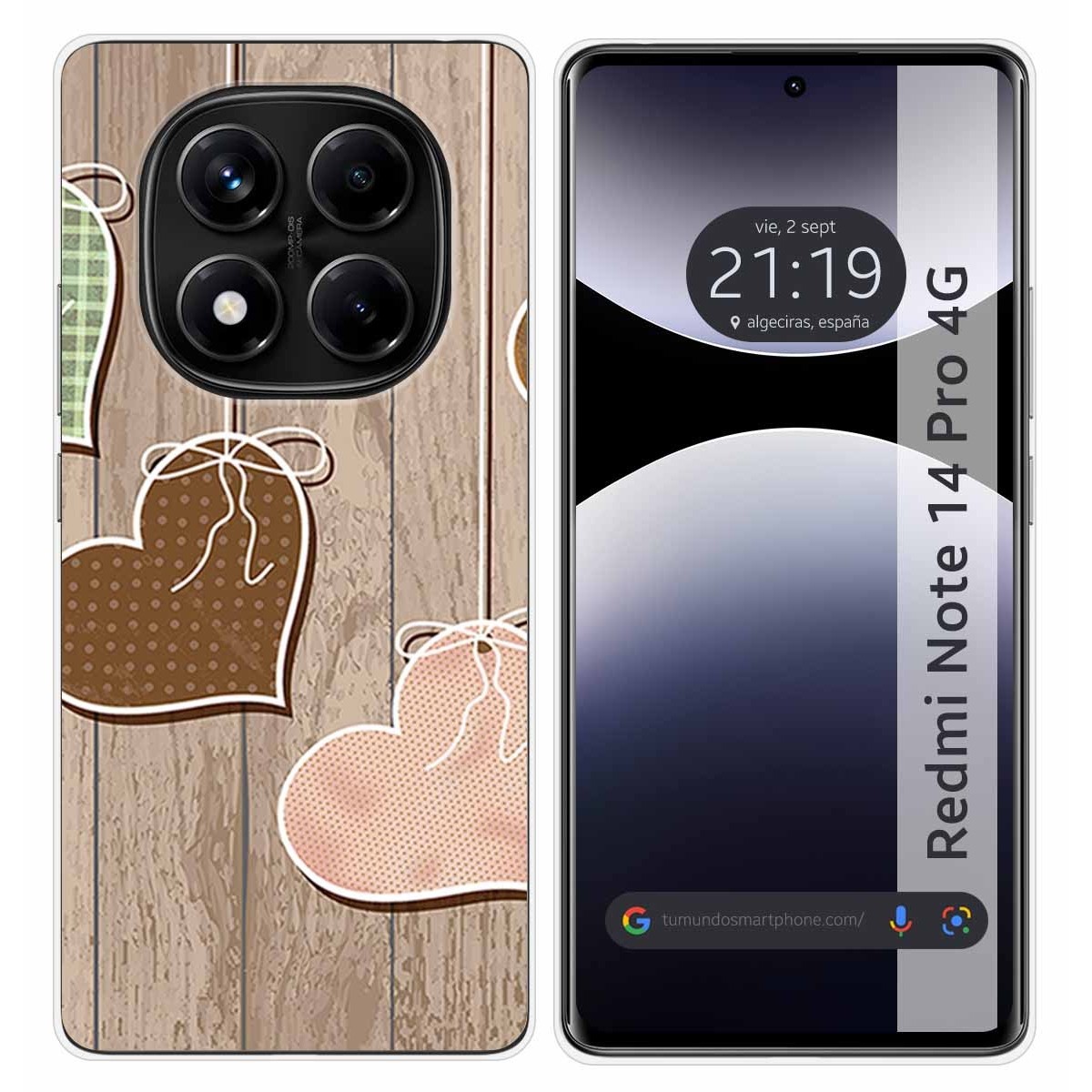 Funda Silicona para Xiaomi Redmi Note 14 Pro 4G diseño Corazones Madera Dibujos