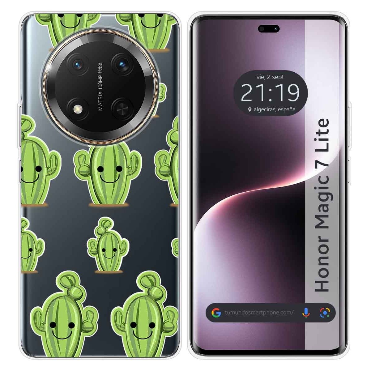Funda Silicona Transparente para Huawei Honor Magic 7 Lite 5G diseño Cactus Dibujos