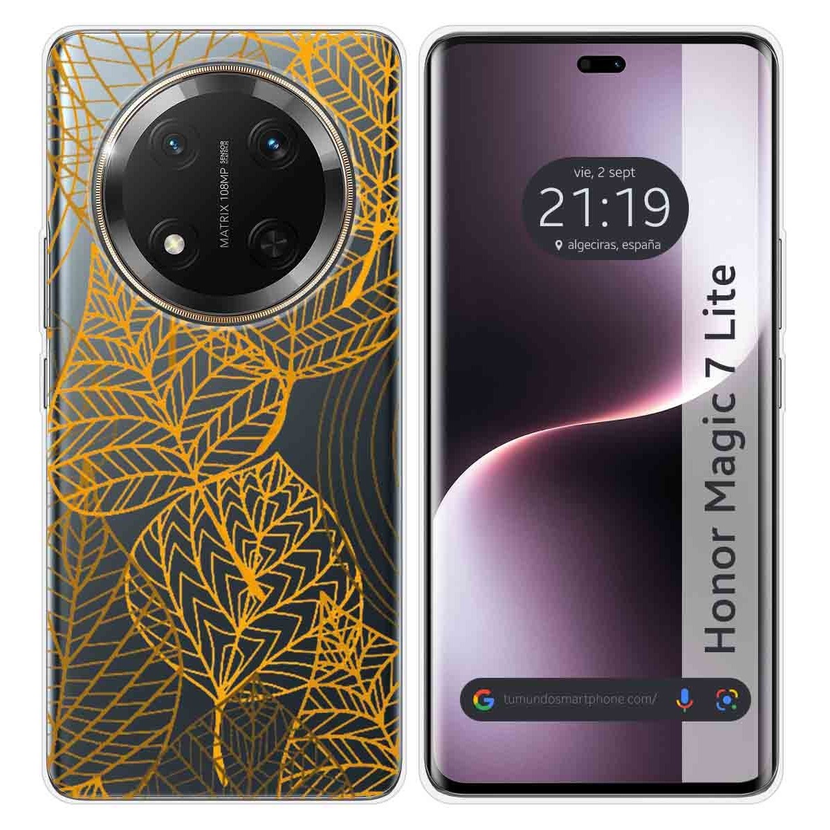 Funda Silicona Transparente para Huawei Honor Magic 7 Lite 5G diseño Hojas Dibujos