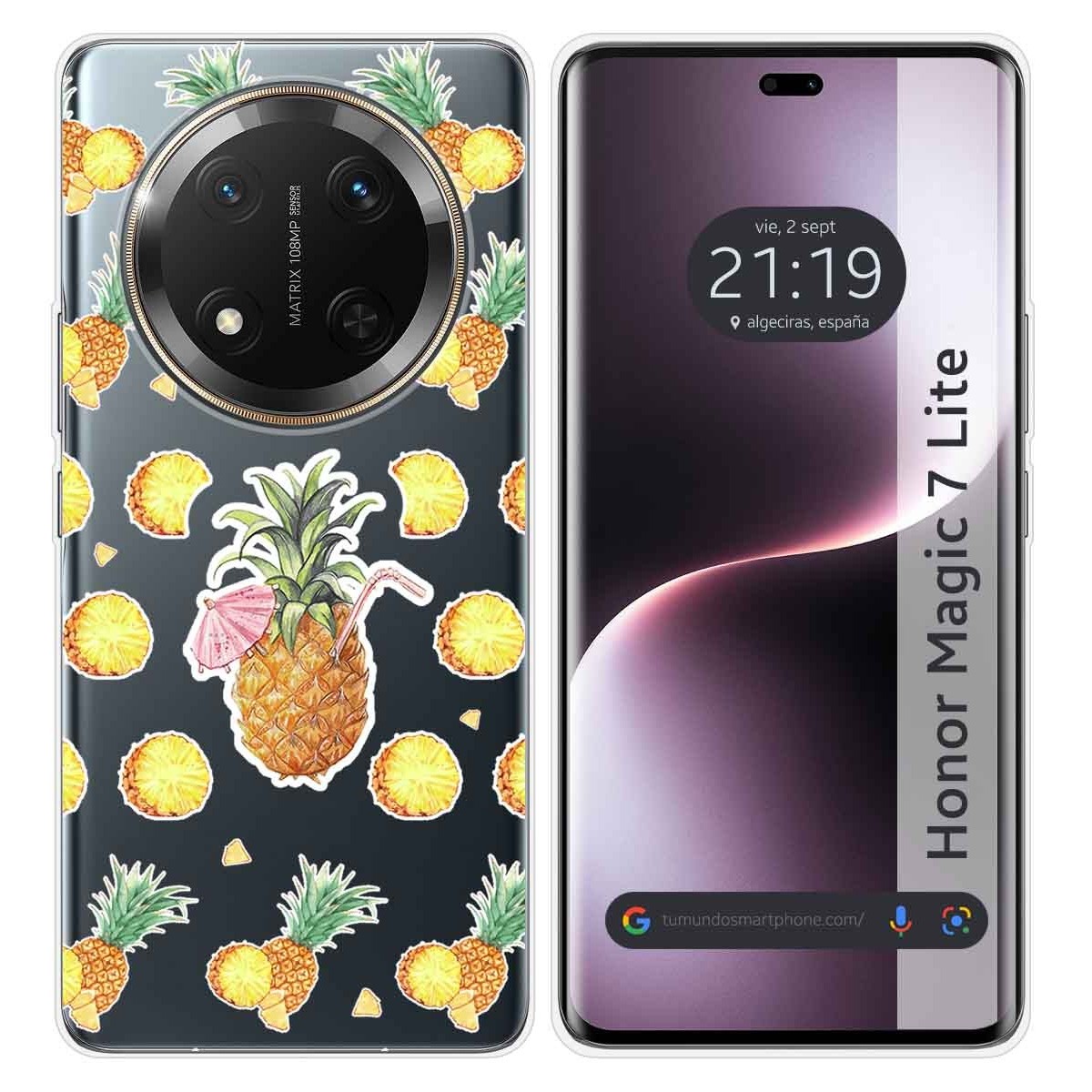 Funda Silicona Transparente para Huawei Honor Magic 7 Lite 5G diseño Piña Dibujos