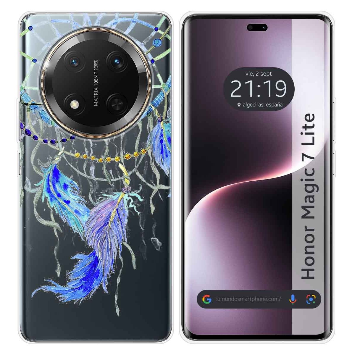 Funda Silicona Transparente para Huawei Honor Magic 7 Lite 5G diseño Plumas Dibujos