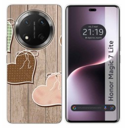 Funda Silicona para Huawei Honor Magic 7 Lite 5G diseño Corazones Madera Dibujos