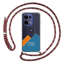 Personaliza tu Funda Colgante Transparente para Oppo Reno 13 5G con Cordon Rosa / Dorado Dibujo Personalizada