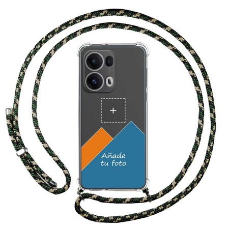 Personaliza tu Funda Colgante Transparente para Oppo Reno 13 Pro 5G con Cordon Verde / Dorado Dibujo Personalizada