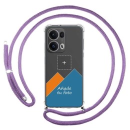 Personaliza tu Funda Colgante Transparente para Oppo Reno 13 Pro 5G con Cordon Morado Dibujo Personalizada