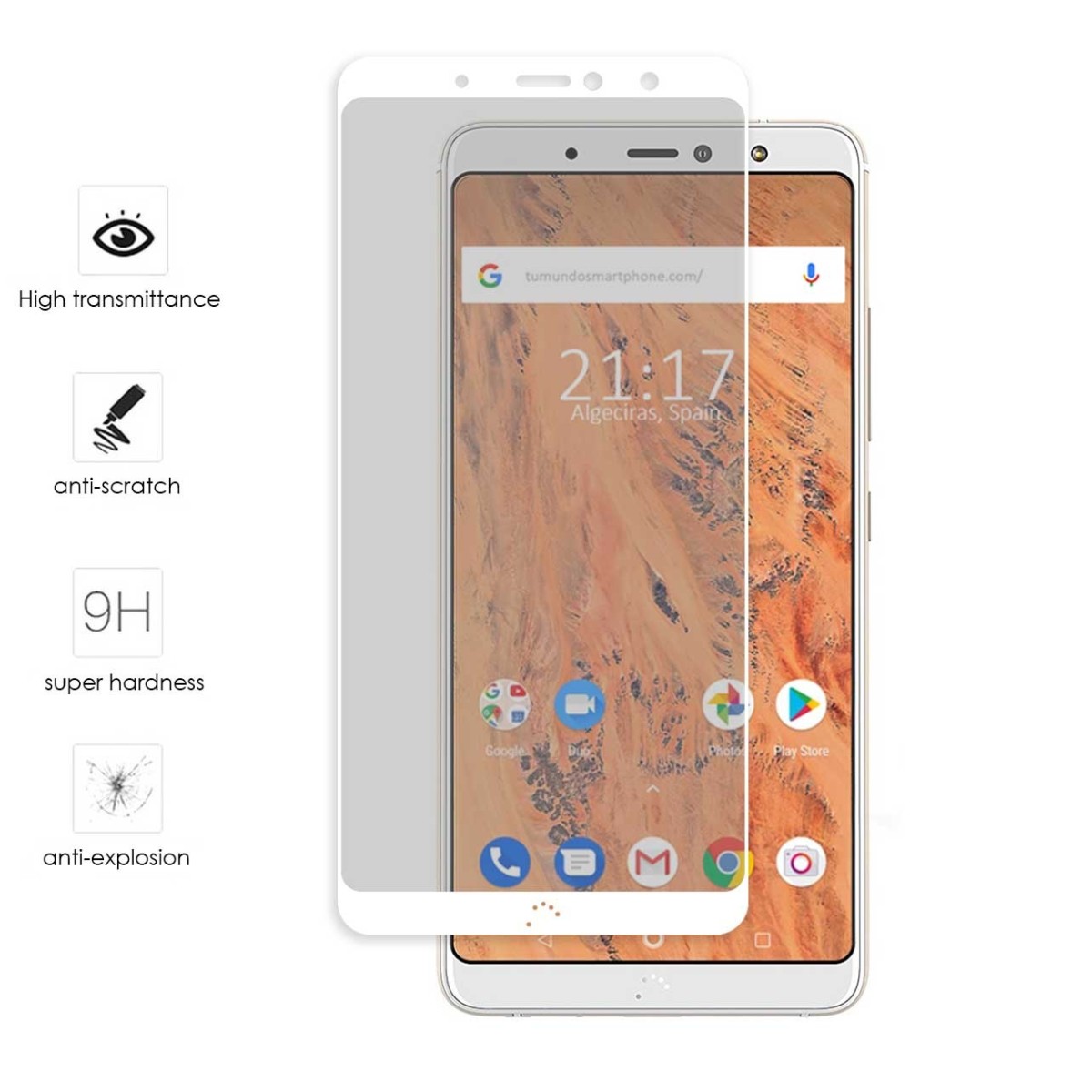Protector Cristal Templado Frontal Completo Blanco para Bq Aquaris X2 / X2 Pro Vidrio