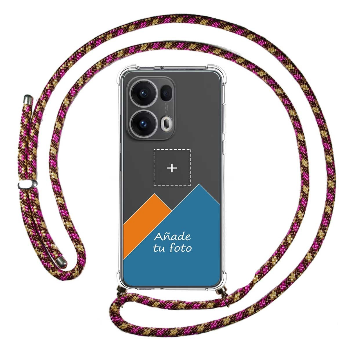 Personaliza tu Funda Colgante Transparente para Oppo Reno 13 Pro 5G con Cordon Rosa / Dorado Dibujo Personalizada