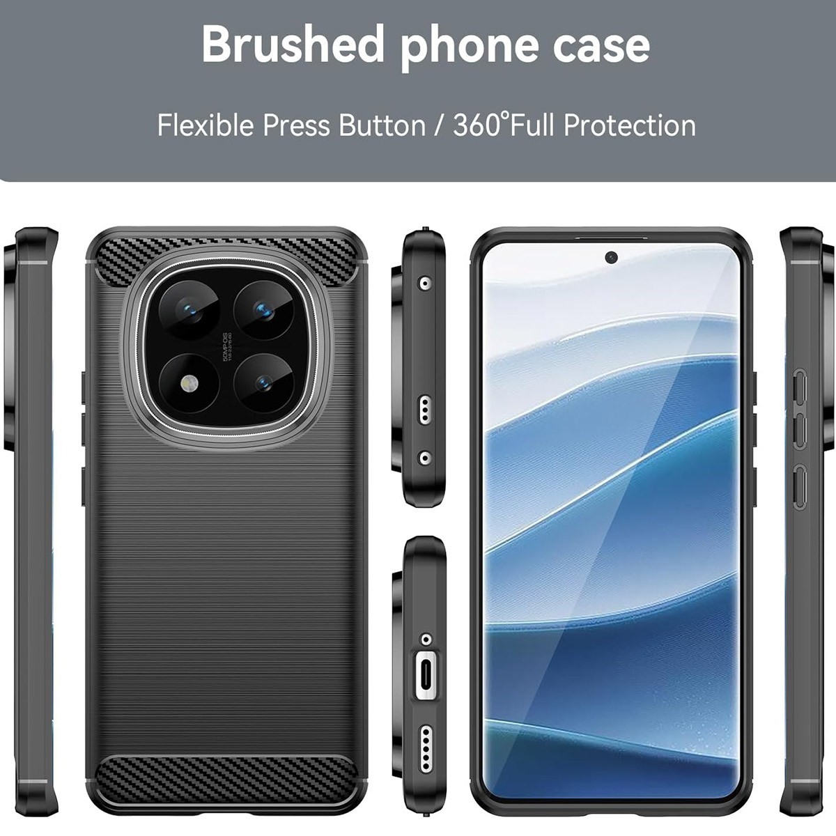 Funda Gel Tpu Tipo Carbon Negra para Xiaomi Redmi Note 14 Pro+ Plus 5G