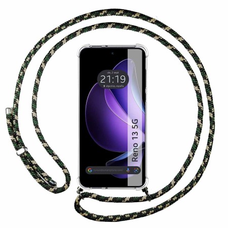 Funda Colgante Transparente para Oppo Reno 13 5G con Cordon Verde / Dorado