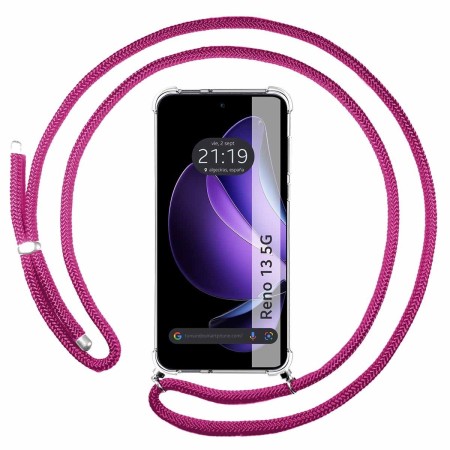 Funda Colgante Transparente para Oppo Reno 13 5G con Cordon Rosa Fucsia