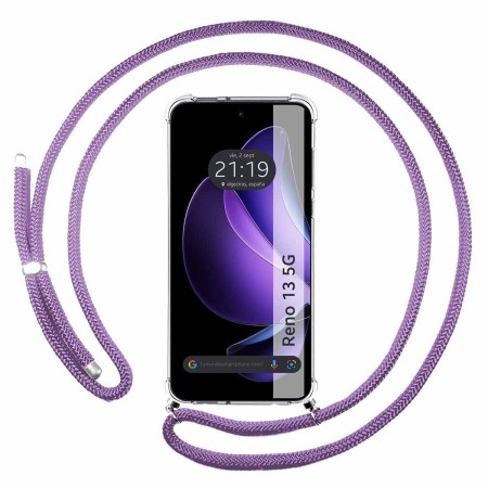 Funda Colgante Transparente para Oppo Reno 13 5G con Cordon Morado