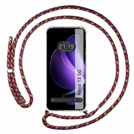Funda Colgante Transparente para Oppo Reno 13 5G con Cordon Rosa / Dorado