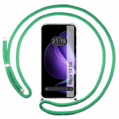 Funda Colgante Transparente para Oppo Reno 13 5G con Cordon Verde Agua