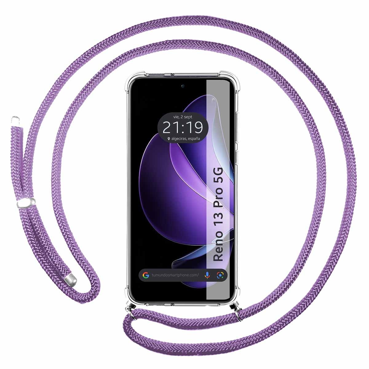 Funda Colgante Transparente para Oppo Reno 13 Pro 5G con Cordon Morado