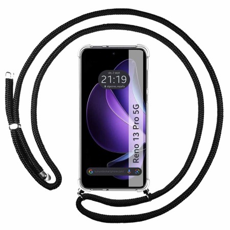 Funda Colgante Transparente para Oppo Reno 13 Pro 5G con Cordon Negro