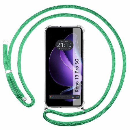 Funda Colgante Transparente para Oppo Reno 13 Pro 5G con Cordon Verde Agua