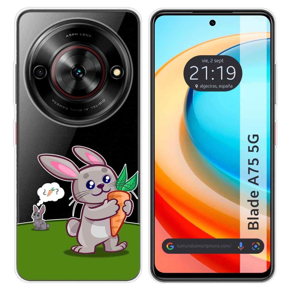 Funda Silicona Transparente para Zte Blade A75 5G diseño Conejo Dibujos
