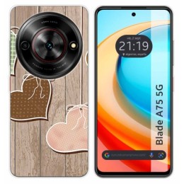 Funda Silicona para Zte Blade A75 5G diseño Corazones Madera Dibujos