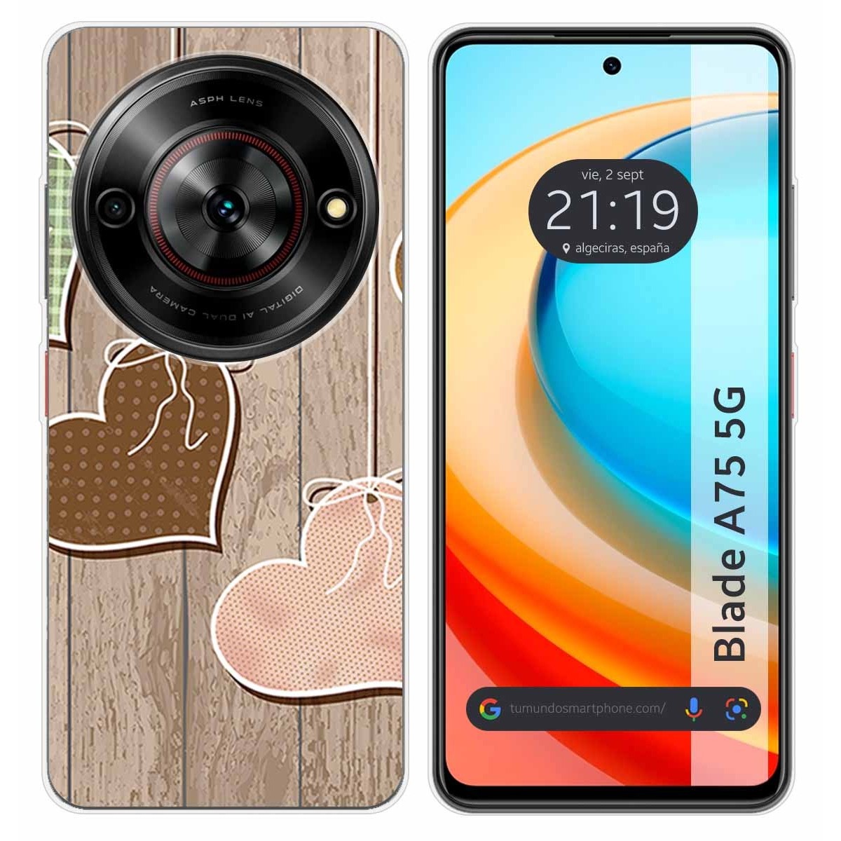 Funda Silicona para Zte Blade A75 5G diseño Corazones Madera Dibujos
