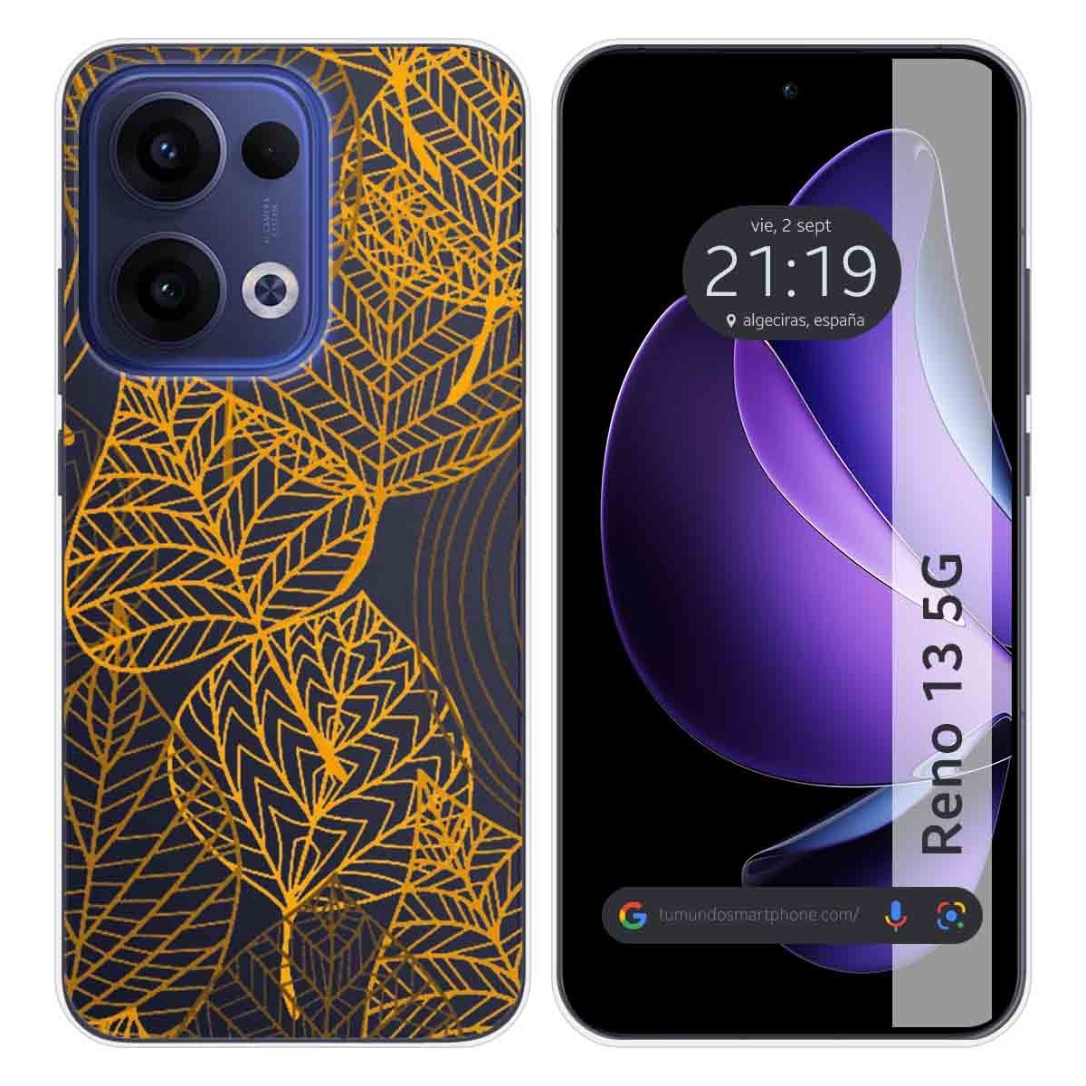 Funda Silicona Transparente para Oppo Reno 13 5G diseño Hojas Dibujos