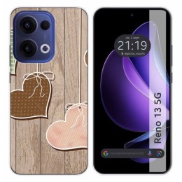 Funda Silicona para Oppo Reno 13 5G diseño Corazones Madera Dibujos