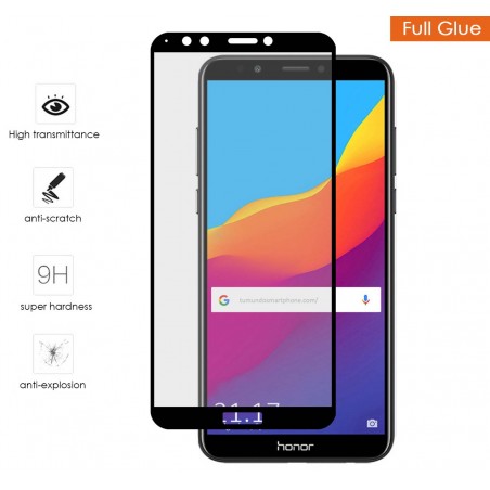 Protector Cristal Templado Completo Full Glue Negro para Huawei Honor 7C / Y7 2018 Vidrio