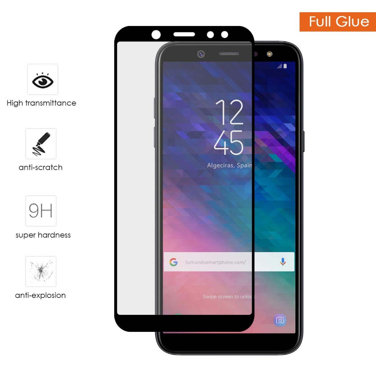 Protector Cristal Templado Completo Full Glue Negro para Samsung Galaxy A6 Plus (2018) Vidrio