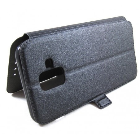 Funda Soporte Piel Negra para Samsung Galaxy A6 (2018) Flip Libro