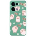 Funda Silicona Líquida Verde para Oppo Reno 13 5G diseño Cerdos Dibujos