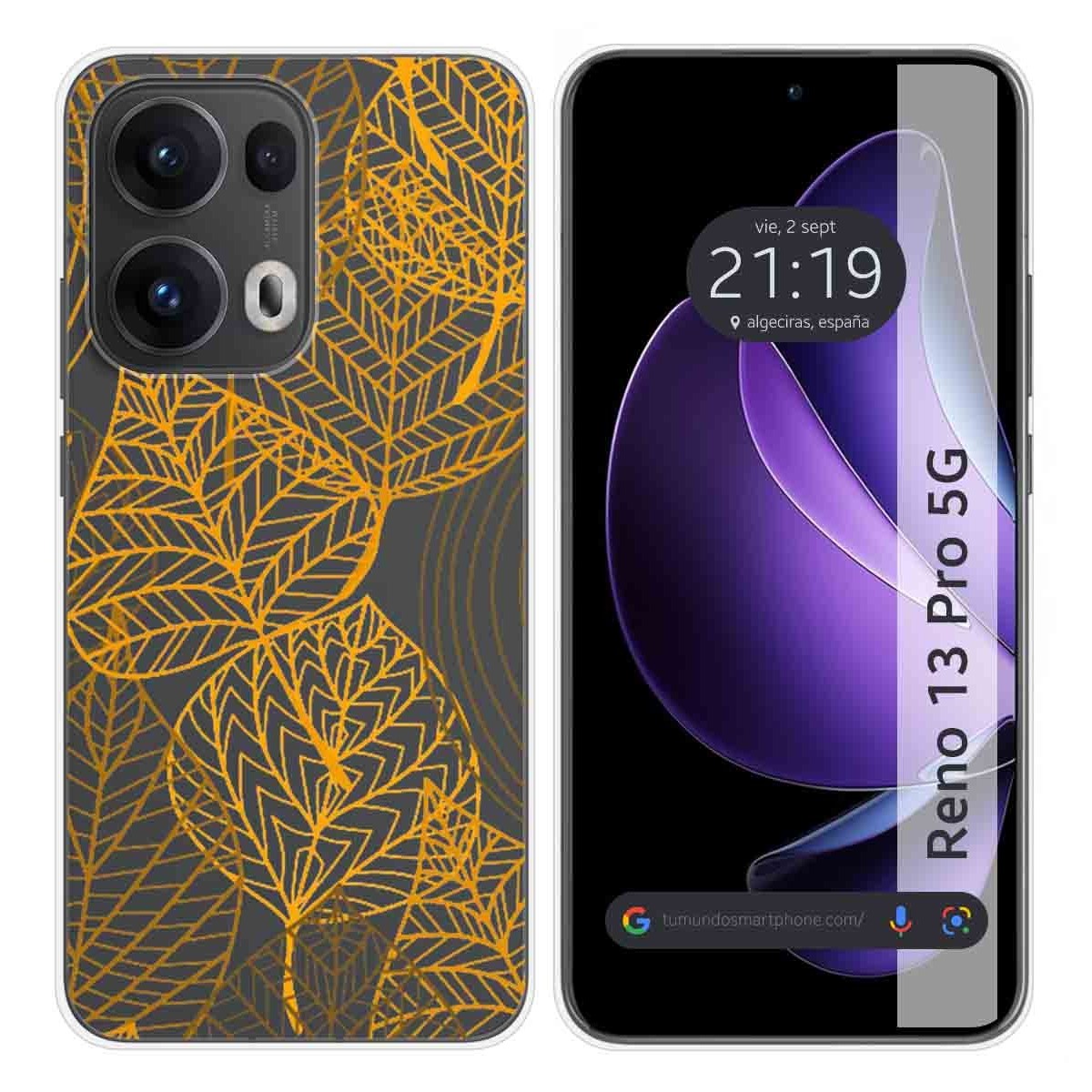 Funda Silicona Transparente para Oppo Reno 13 Pro 5G diseño Hojas Dibujos
