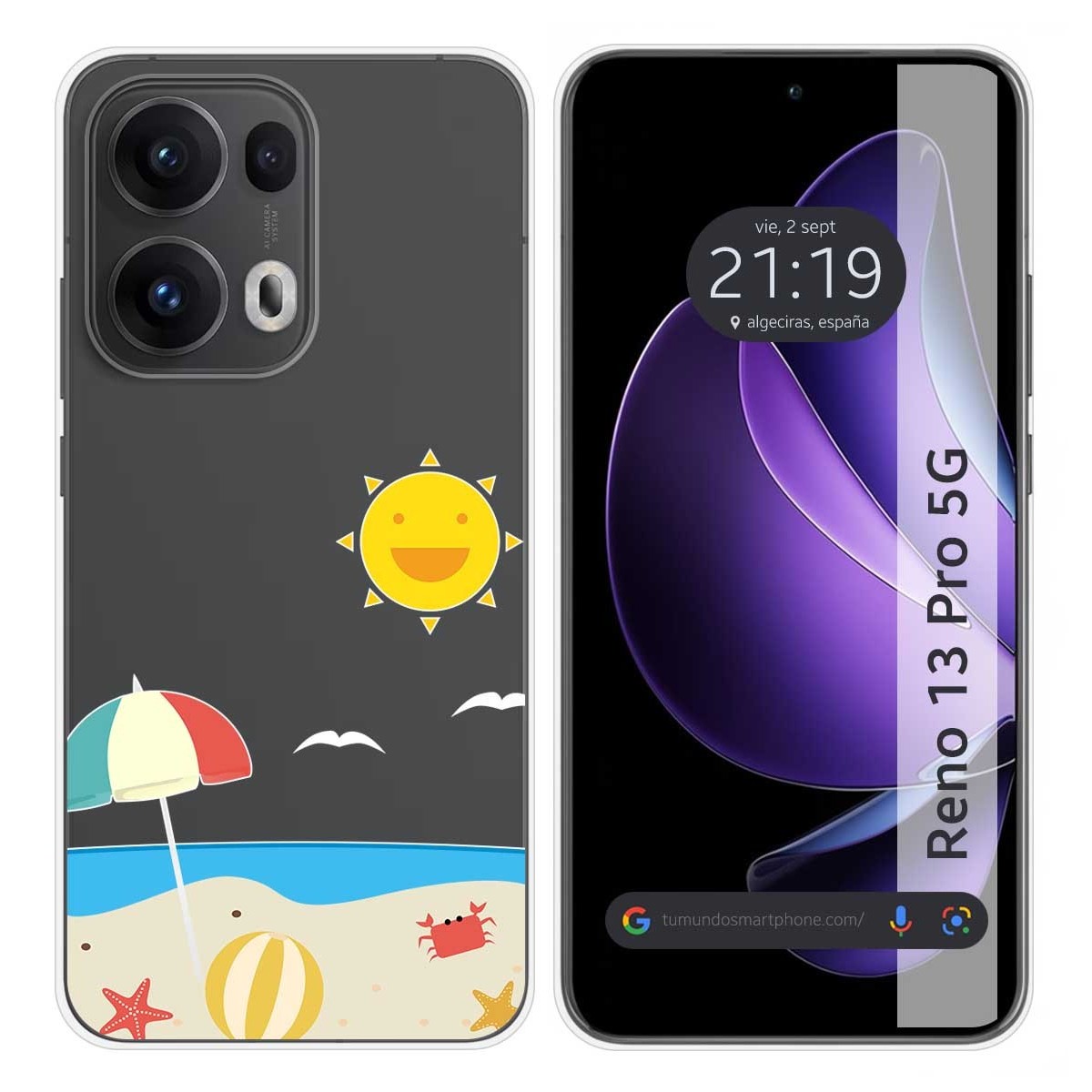 Funda Silicona Transparente para Oppo Reno 13 Pro 5G diseño Playa Dibujos