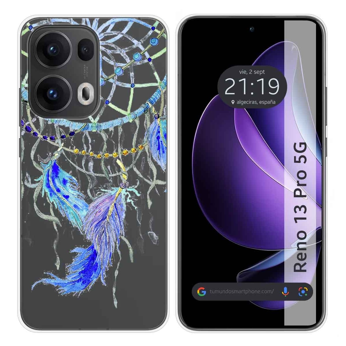 Funda Silicona Transparente para Oppo Reno 13 Pro 5G diseño Plumas Dibujos