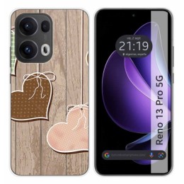 Funda Silicona para Oppo Reno 13 Pro 5G diseño Corazones Madera Dibujos