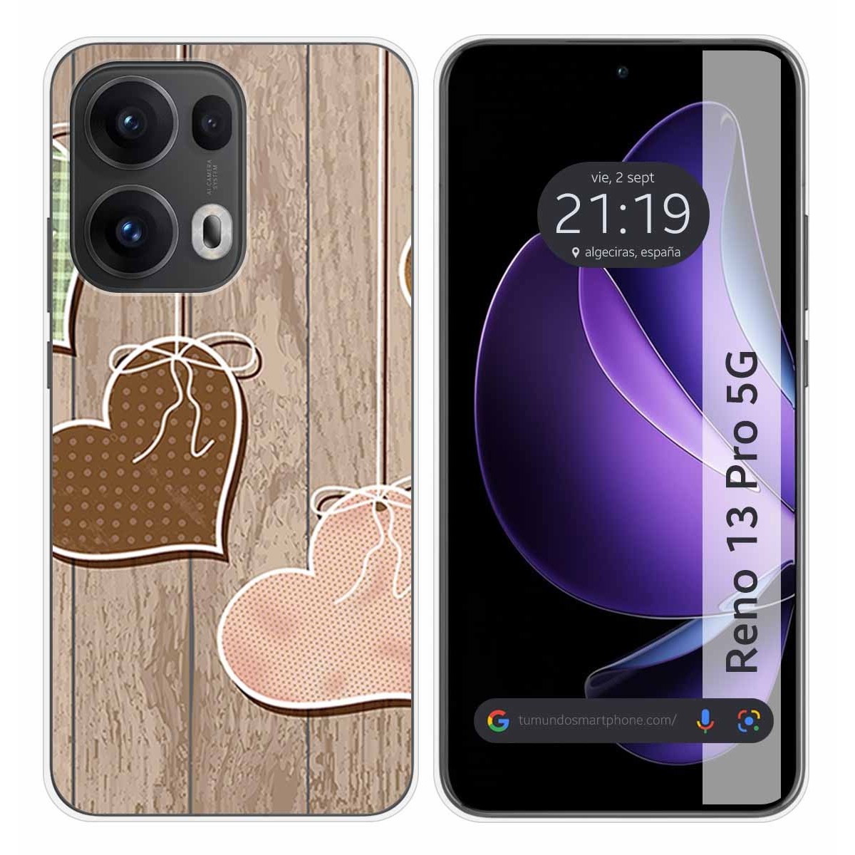 Funda Silicona para Oppo Reno 13 Pro 5G diseño Corazones Madera Dibujos