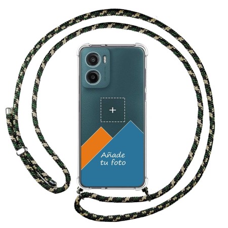 Personaliza tu Funda Colgante Transparente para Motorola Moto G05 / E15 con Cordon Verde / Dorado Dibujo Personalizada