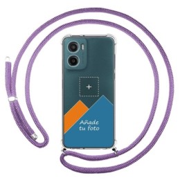 Personaliza tu Funda Colgante Transparente para Motorola Moto G05 / E15 con Cordon Morado Dibujo Personalizada