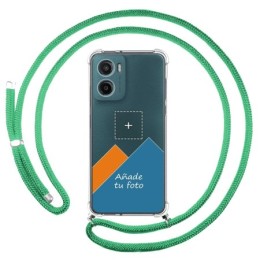 Personaliza tu Funda Colgante Transparente para Motorola Moto G05 / E15 con Cordon Verde Agua Dibujo Personalizada