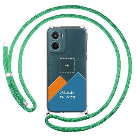 Personaliza tu Funda Colgante Transparente para Motorola Moto G05 / E15 con Cordon Verde Agua Dibujo Personalizada