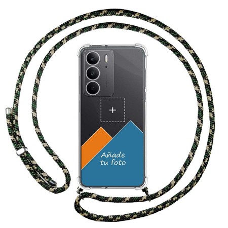 Personaliza tu Funda Colgante Transparente para Realme C75 con Cordon Verde / Dorado Dibujo Personalizada