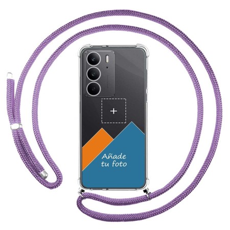 Personaliza tu Funda Colgante Transparente para Realme C75 con Cordon Morado Dibujo Personalizada