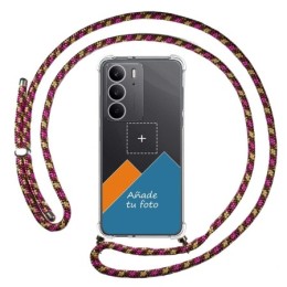 Personaliza tu Funda Colgante Transparente para Realme C75 con Cordon Rosa / Dorado Dibujo Personalizada